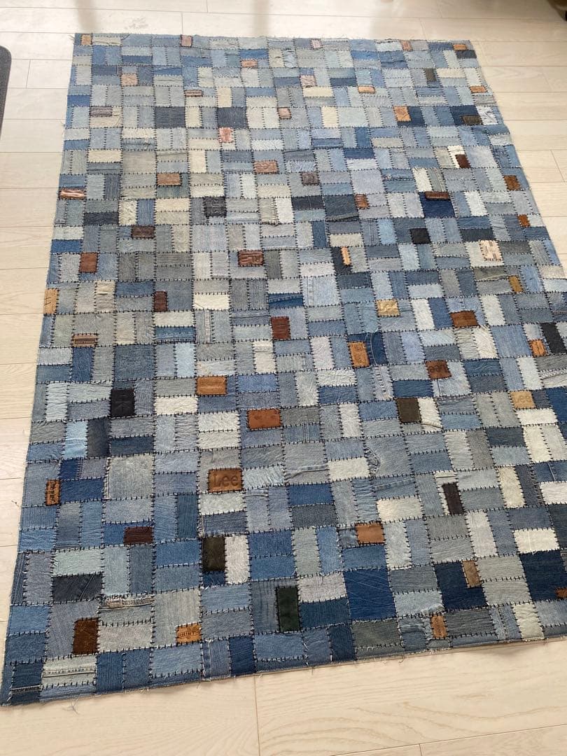 アスプルンド　パッチワークデニムラグ アスプルンド / ASPLUND シャルダ デニム革 パッチワーク ラグマット