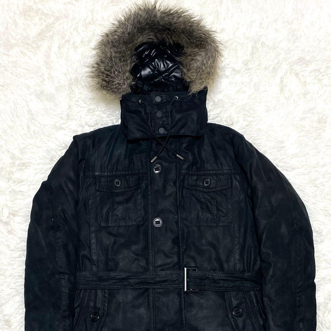 OLD UNIQLO ダウンジャケットY2K お兄系 ファー ベルト ブラック