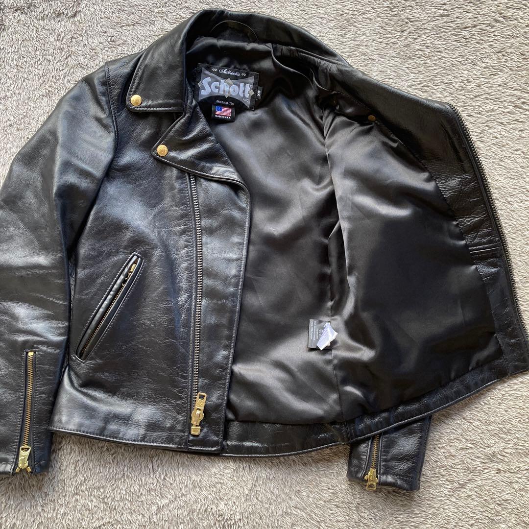 ショット ダブルライダース ジャケット ゴールド金具 黒 - メルカリ