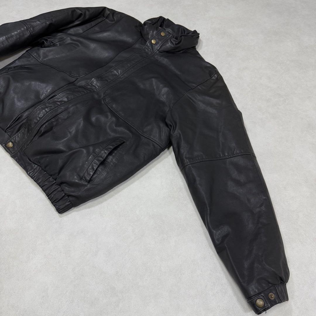 古着 80s 黒タグ エディーバウアー レザー ダウンジャケット ブラック