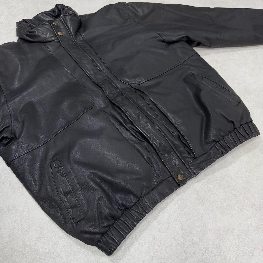 古着 80s 黒タグ エディーバウアー レザー ダウンジャケット ブラック
