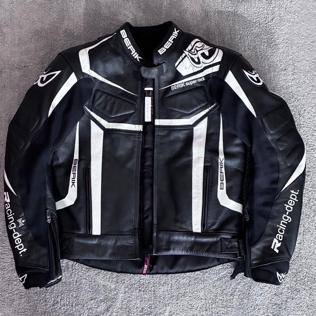 Berk レザーバイクジャケット 黒/白 - メルカリ