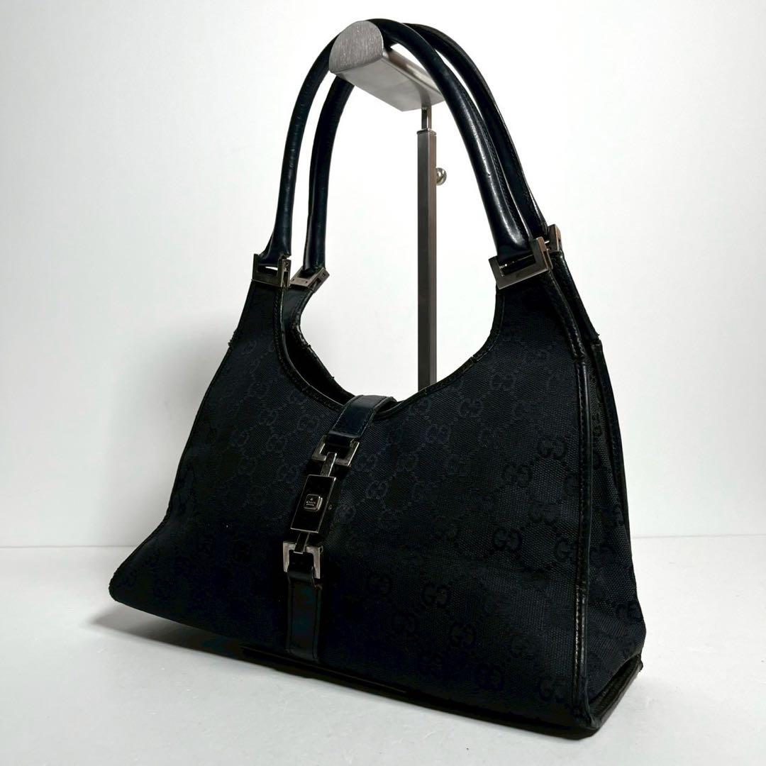 グッチ ジャッキー ハンドバッグ ショルダーバッグ GG柄 キャンバス 黒