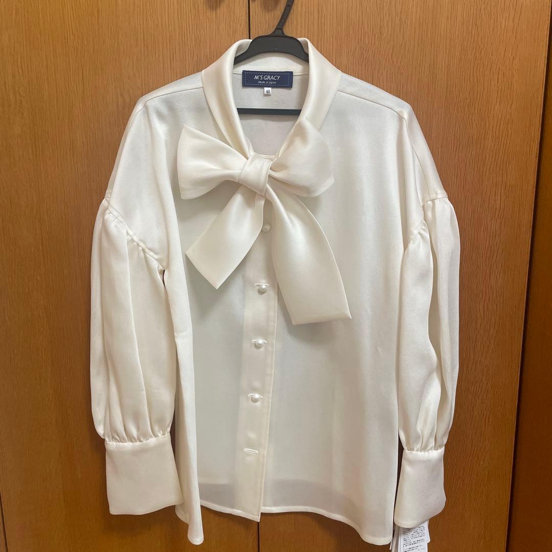 M´S GRACY アイボリー リボン付きブラウス 40