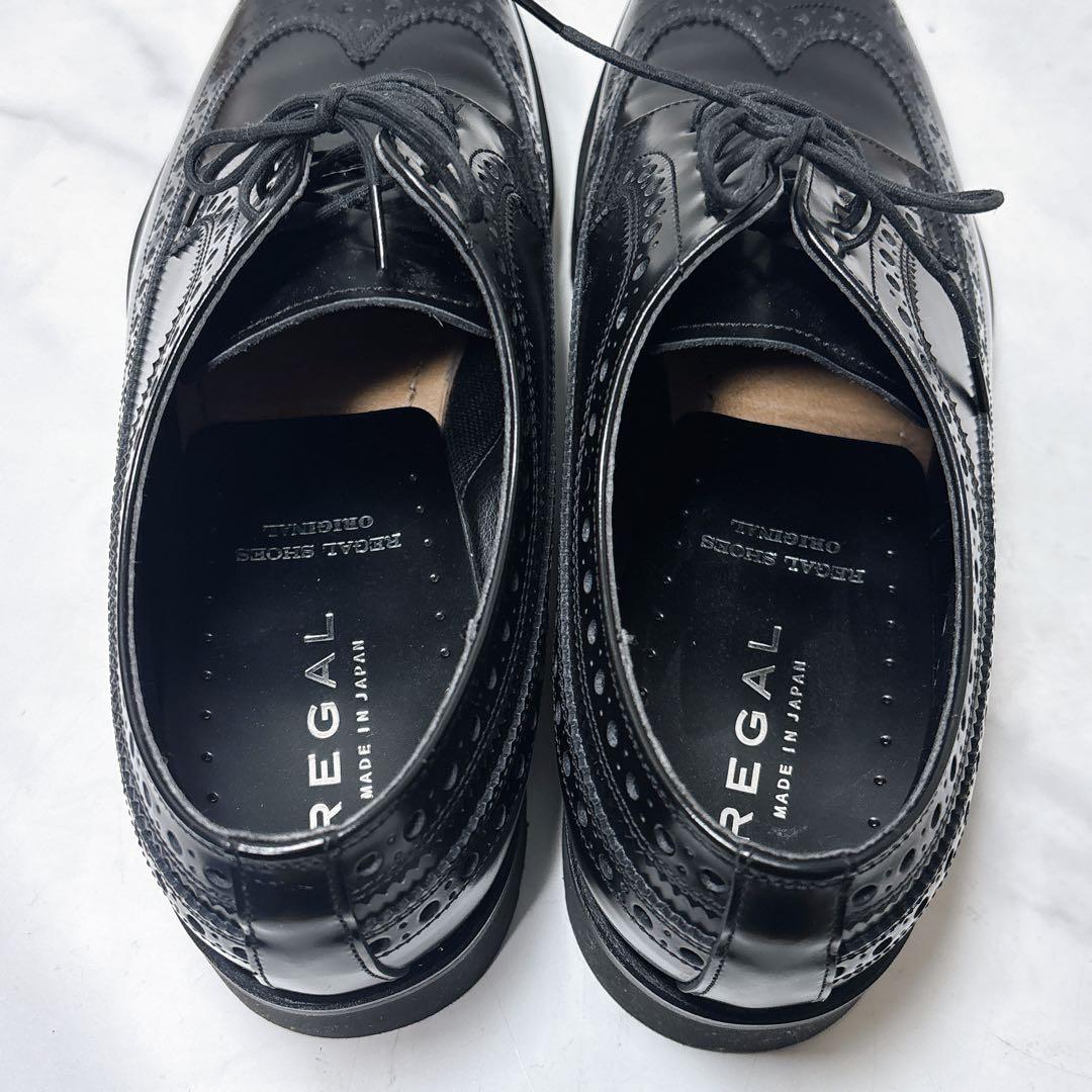 極美品 リーガル レザーシューズ W35B ウィングチップ 厚底 メダリオン