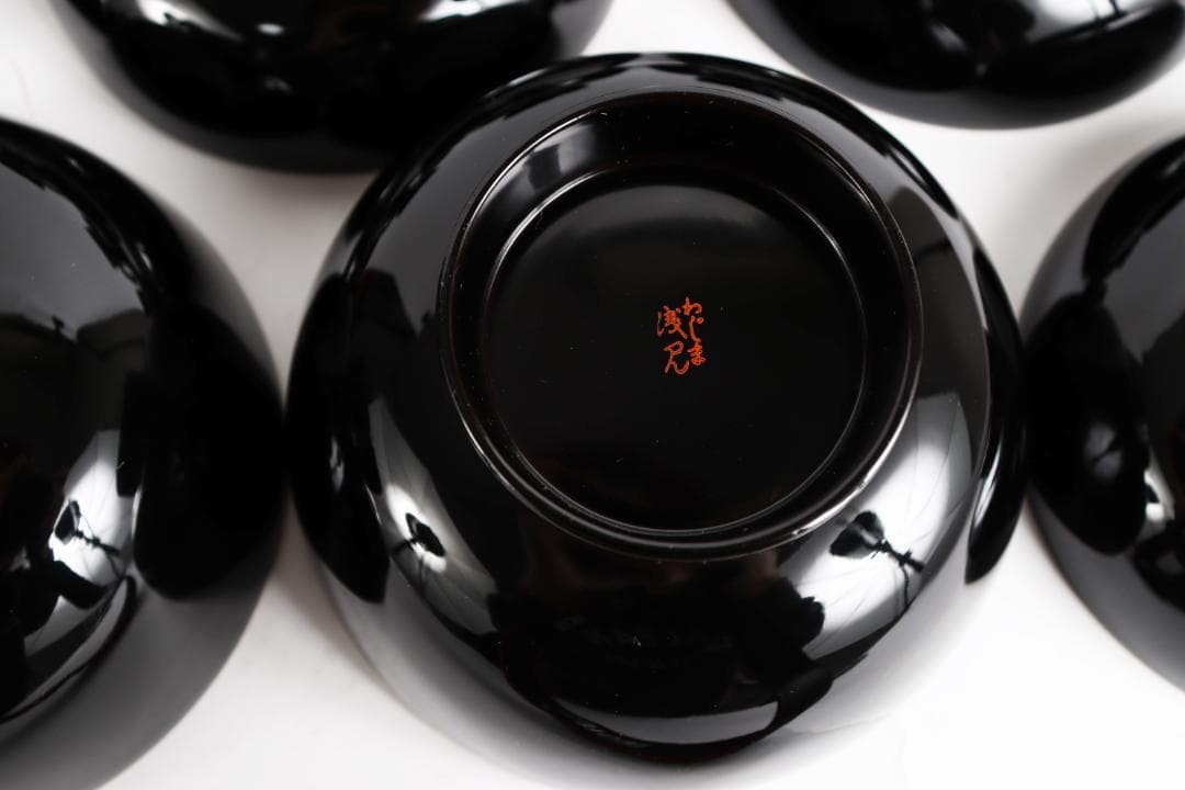 輪島塗 草花絵替 図替 蒔絵 煮物椀 五客 浅己 浅見②