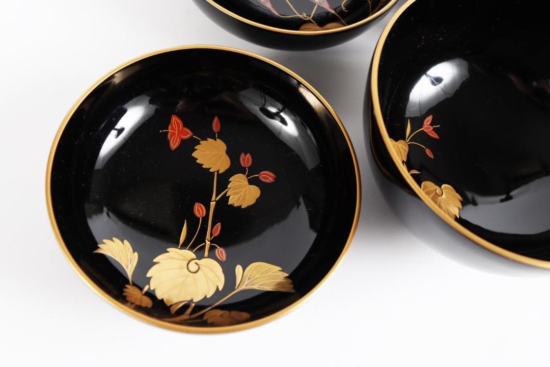 輪島塗 草花絵替 図替 蒔絵 煮物椀 五客 浅己 浅見②