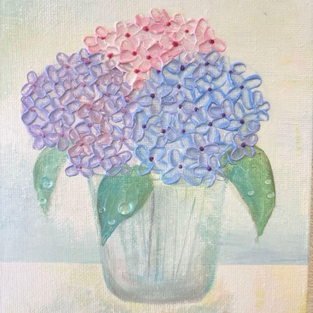 テクスチャーアート アクリル画 花の絵 紫陽花 現代アート 原画 #79