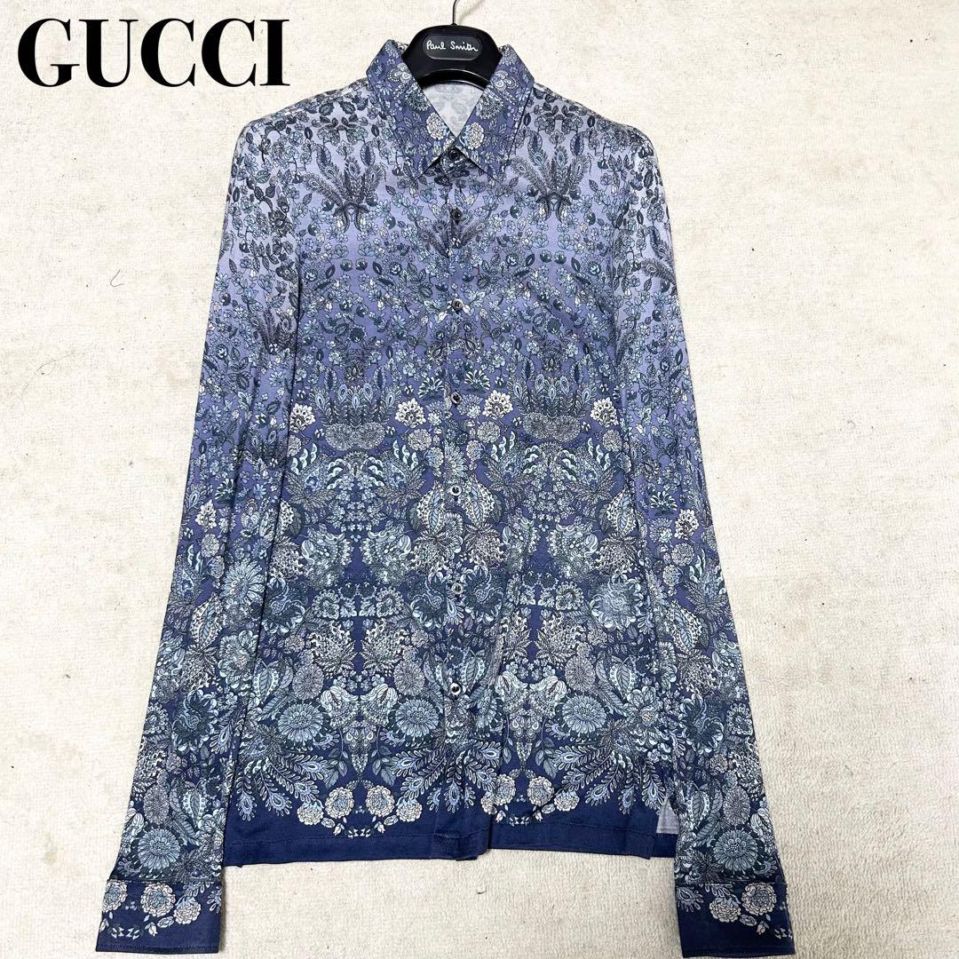 希少 グッチ GUCCI シルクシャツ 総柄シャツ 花柄 フローラル スキニー