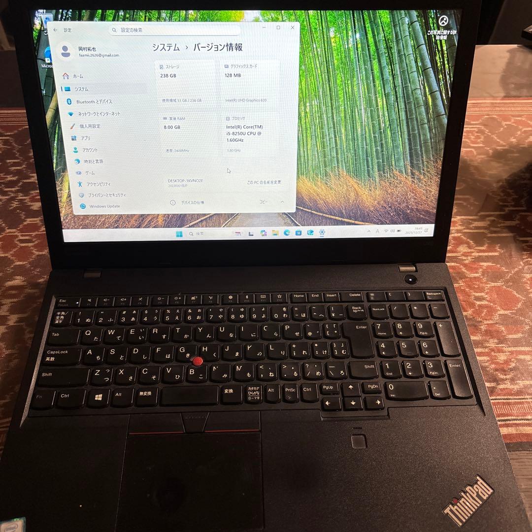 Lenovo ThinkPad ノートPC i5-8250U 8GB 238GB ThinkPad Windows11 Webカメラ Lenovo L380 第8世代 Core i5 8250U