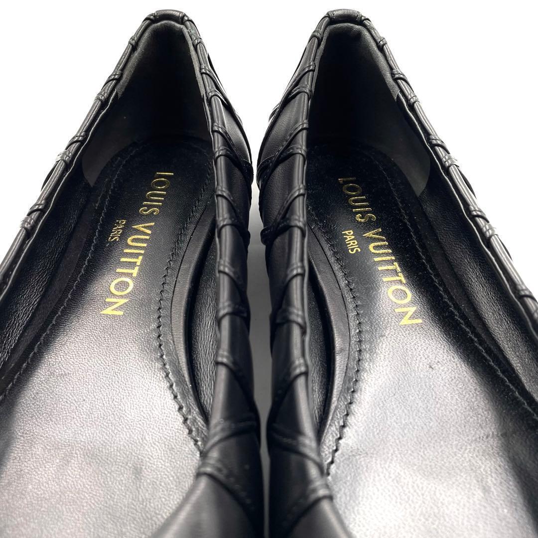 《未使用級》ルイヴィトン フラット リボン パンプス レザー 黒系 36 1/2