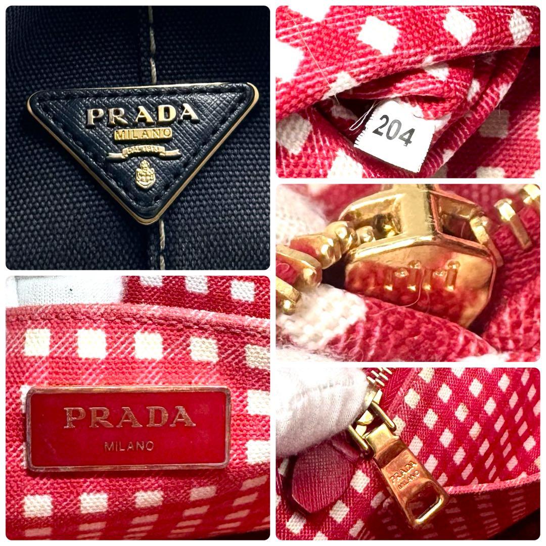 プラダ 2way ハンドバッグ カナパS ギンガムチェック キャンバス