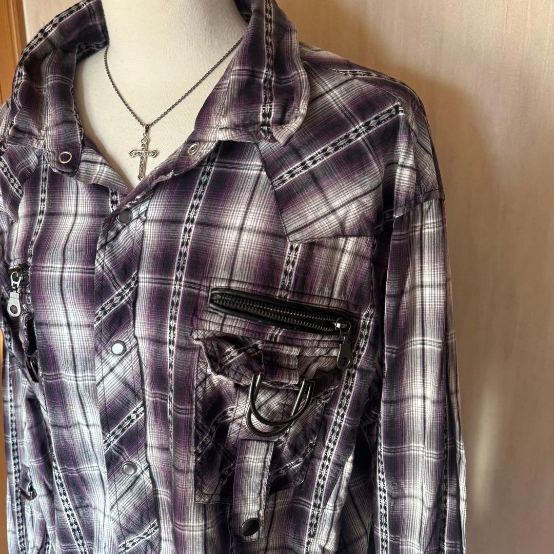 00' チェック柄 長袖シャツ 紫 平成 お兄系 ギャル y2k Archive - メルカリ