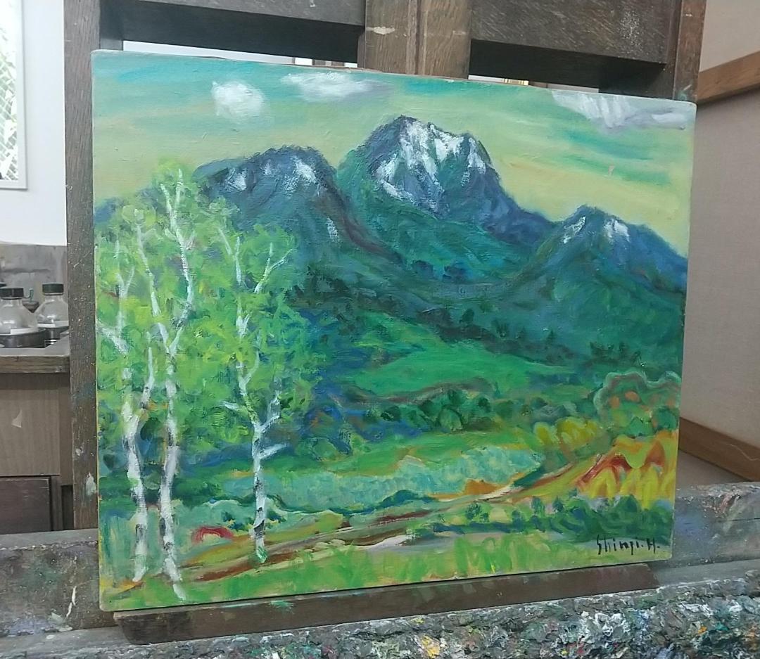 油彩画 「妙高残雪の頃」F8 油絵 絵画 風景画 アート 妙高山 - メルカリ