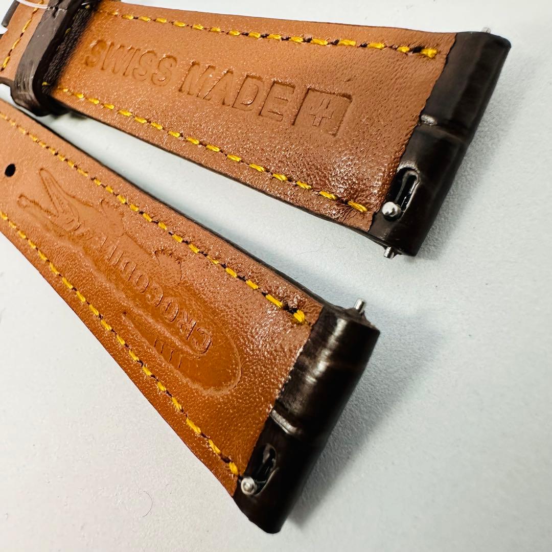 2092#19mm-16mmダークブラウン☆本物クロコダイルベルト☆スイス製