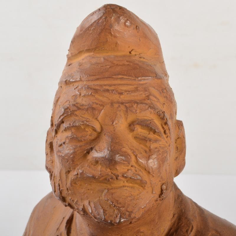 常滑焼 片岡静観造 柿本人麻呂（人磨） 人物像 置物 共箱 V 6421A