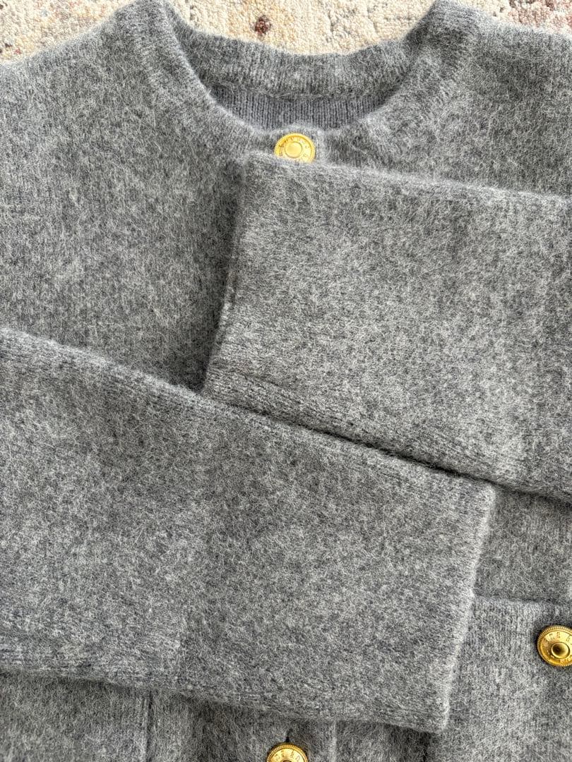 anuans ラクーンブレンド ノーカラーニットジャケット - メルカリ