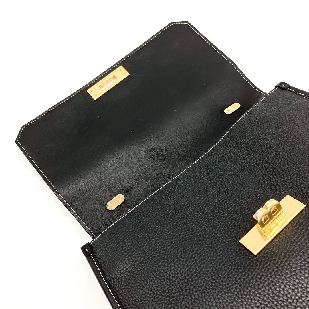 美品 BALLY ハンドバッグ Bターンロック ブラック シュリンクレザー