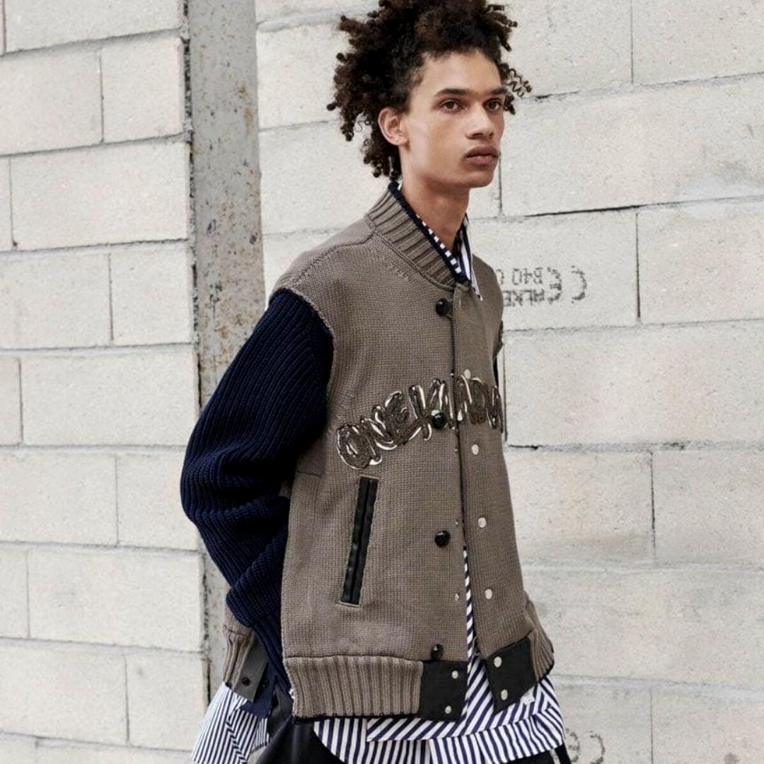 極美品☆sacai エリックヘイズ 刺繍 ニットブルゾン スタジャン レザー