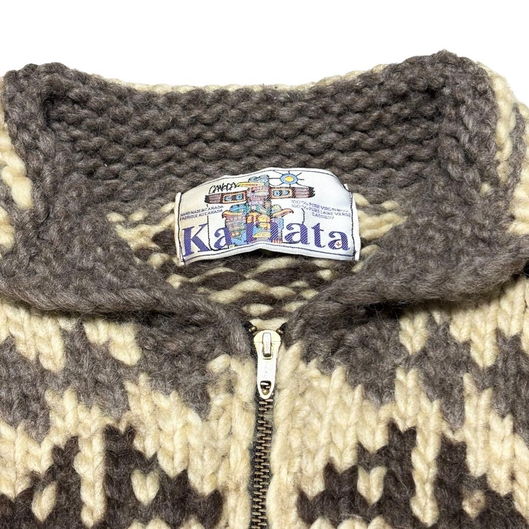 KANATA カナタ カウチンニット ジップアップ タロン ゴールド金具 L