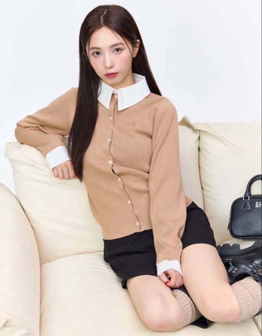 eimy istoire ロゴバイカラーニットカーディガン beige - メルカリ