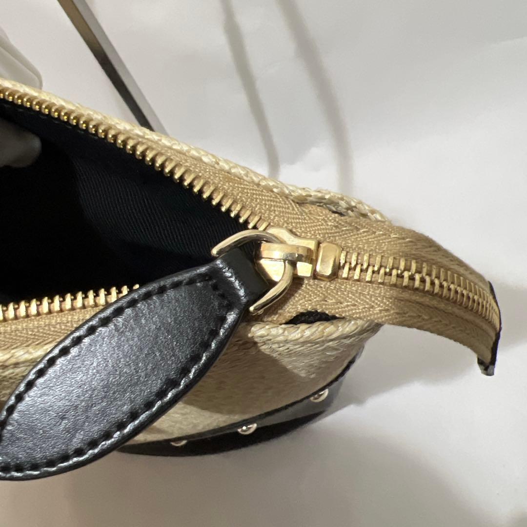 美品】FURLA かごバッグ ベージュ×ブラック 黒 スタッズ トート 本革