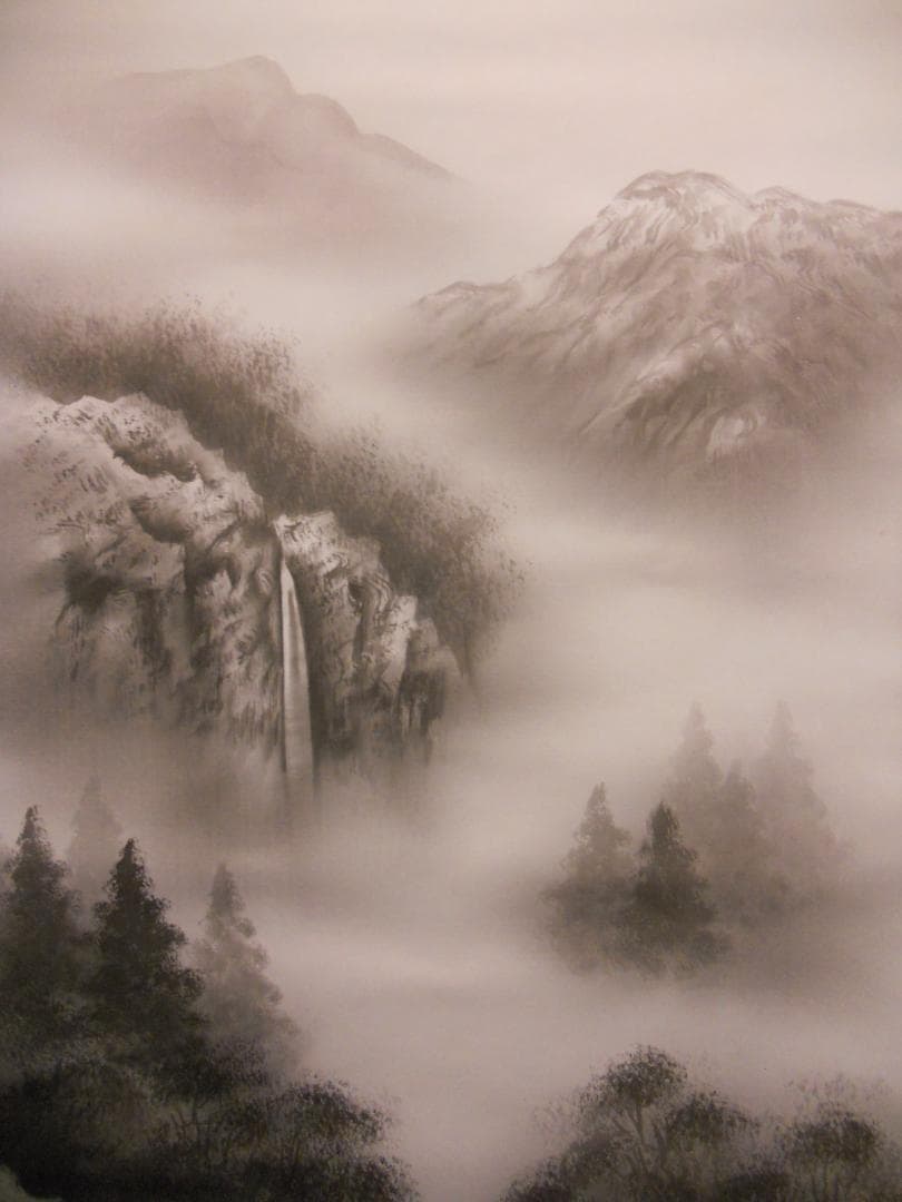 掛け軸 関口仙崖 水墨山水 絹本 希少 軸装 茶道具 掛軸 美品 です。