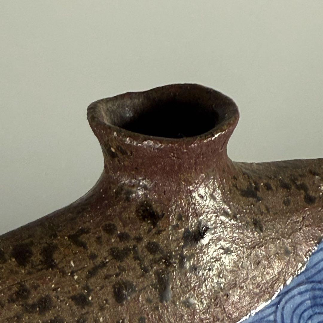 中村梅山 造】象嵌色絵扁壷 在銘 飾壺 陶芸家 加賀の仁清 花