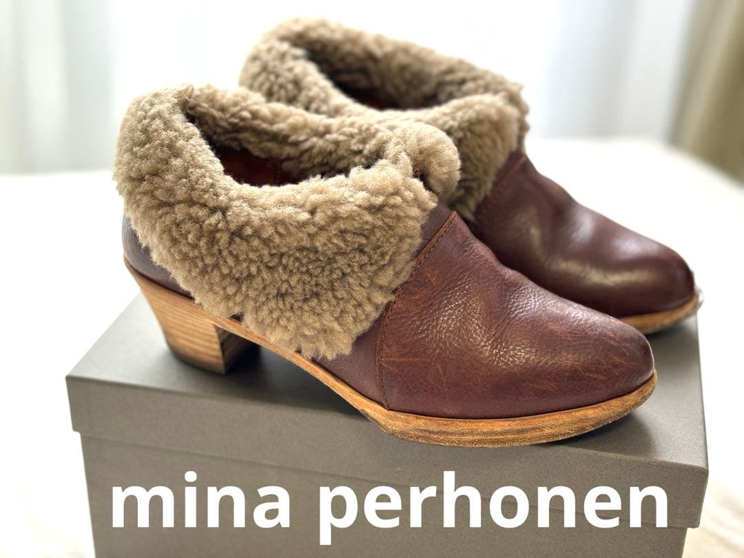 ミナペルホネン ブーツ 牛革 ムートン 靴 36 - メルカリ