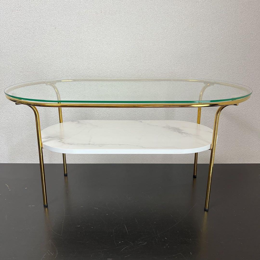 Francfranc レガート コーヒーテーブル S ゴールド大理石調ガラス天板
