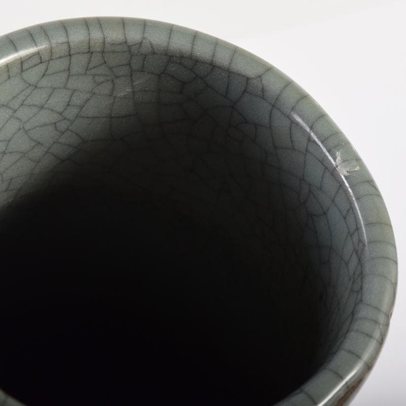 中国 南宋 官窯 青磁 金糸鉄線 貫耳双耳瓶 C 7058A