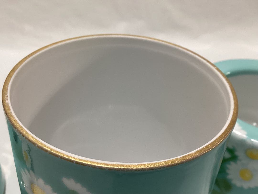 オールドノリタケ 陶器製煙草入れ、灰皿 青地白菊 ビンテージ