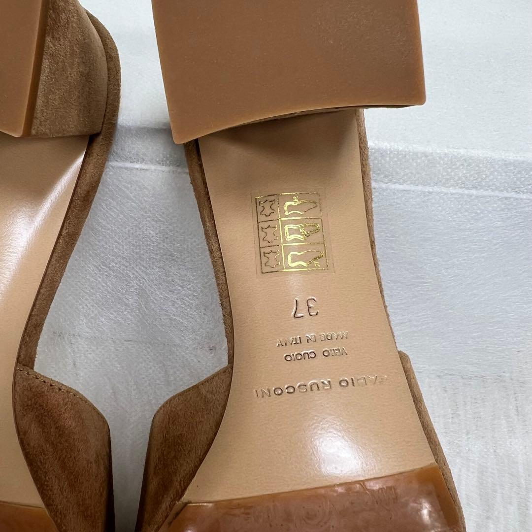 美品♡fabio rusconi スクエアトウミュールサンダル キャメルスェード