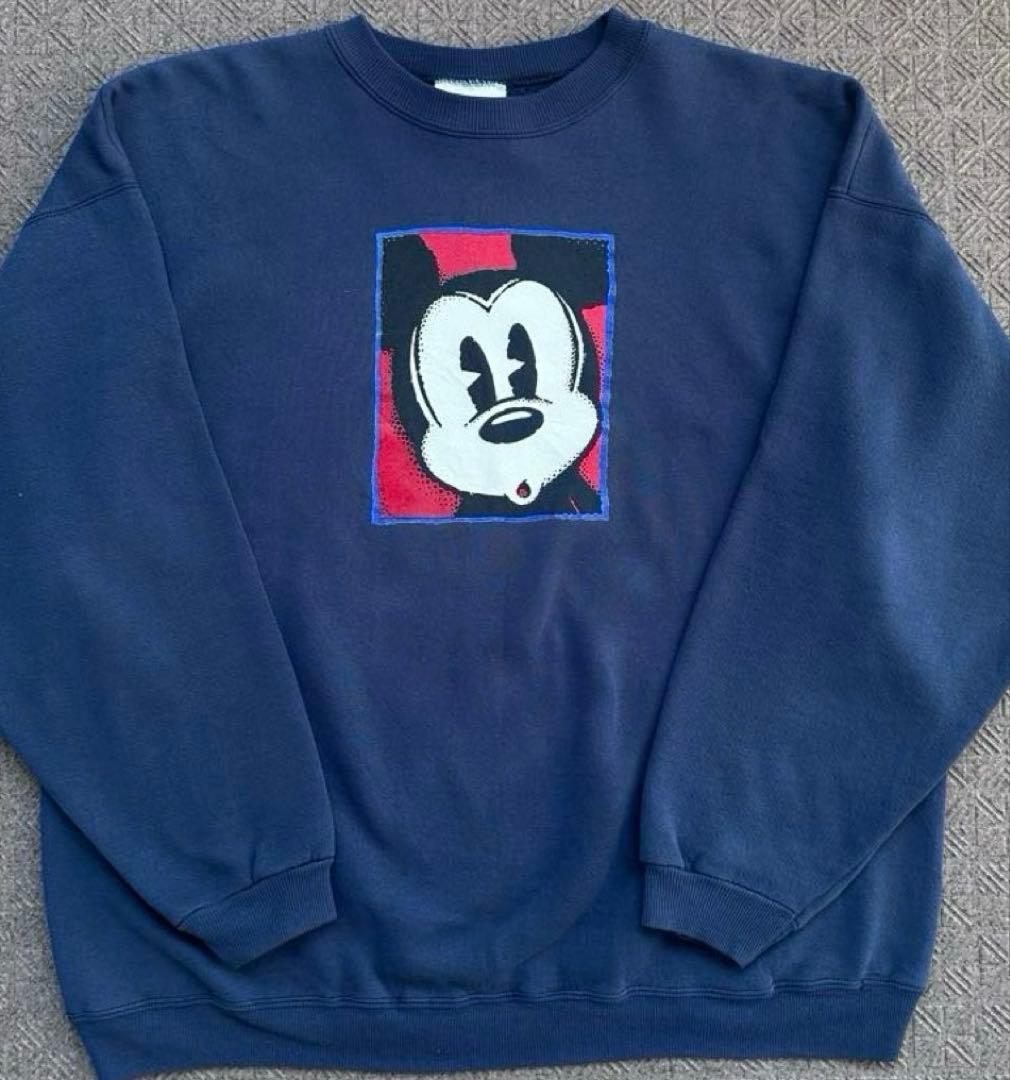 極稀少 90s USA製 ディズニー ミッキー スウェット 美品 XL ネイビー