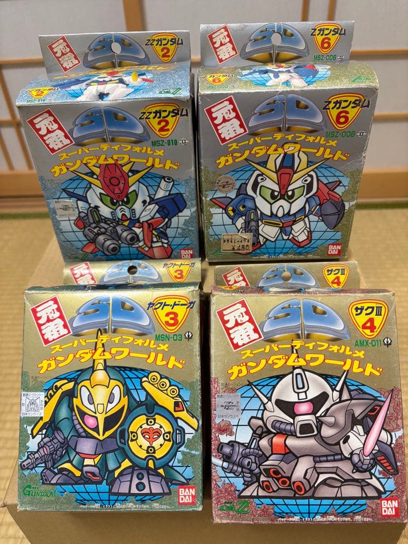 当時物】元祖SDガンダム初期4体セットΖ／ZZ／ザクIII／ヤクト 箱・説