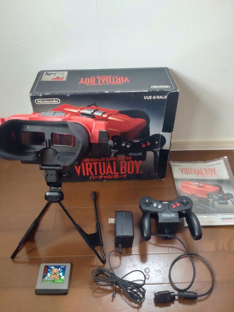 動作確認済 バーチャルボーイ ソフト付き 箱、説明あり ACアダプタ付き 動作確認済】バーチャルボーイ 本体 箱あり ACアダプター ソフト4本