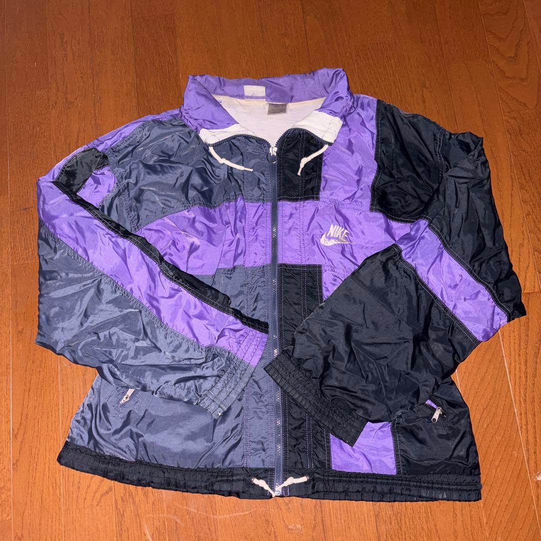 NIKE 90s 銀タグナイロンジャケット パープル ブラック L ヴィンテージ