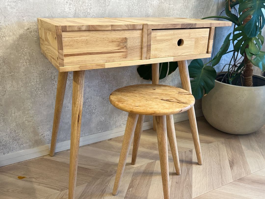 天然木製ドレッサー・鏡台 ドレッサー コンパクト 幅60cm 化粧台 仕切り入り 引き出し 天然木