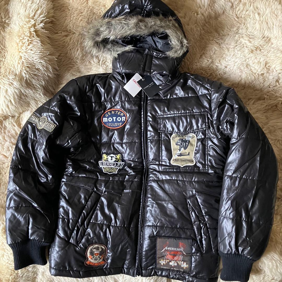 新品Y2K00s archiveフルデコ光沢ファーパフジャケット短丈平成ギャル男