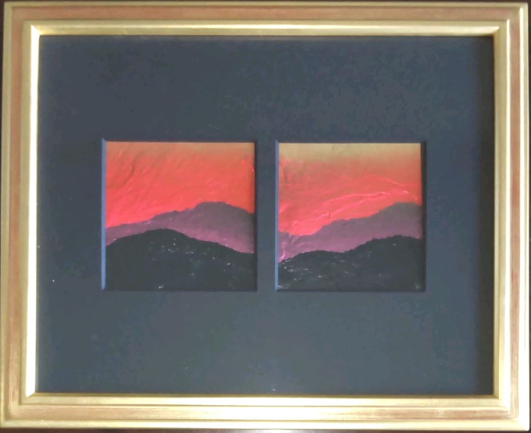 額装 雄勝石絵 10cm角x2 石絵作家 故齊藤玄昌實 - メルカリ