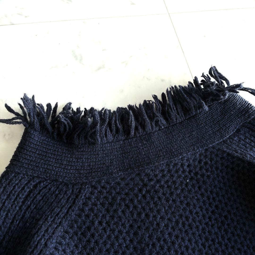 sacai サカイ 長袖フリンジニット ダークネイビー サイズ3 - メルカリ