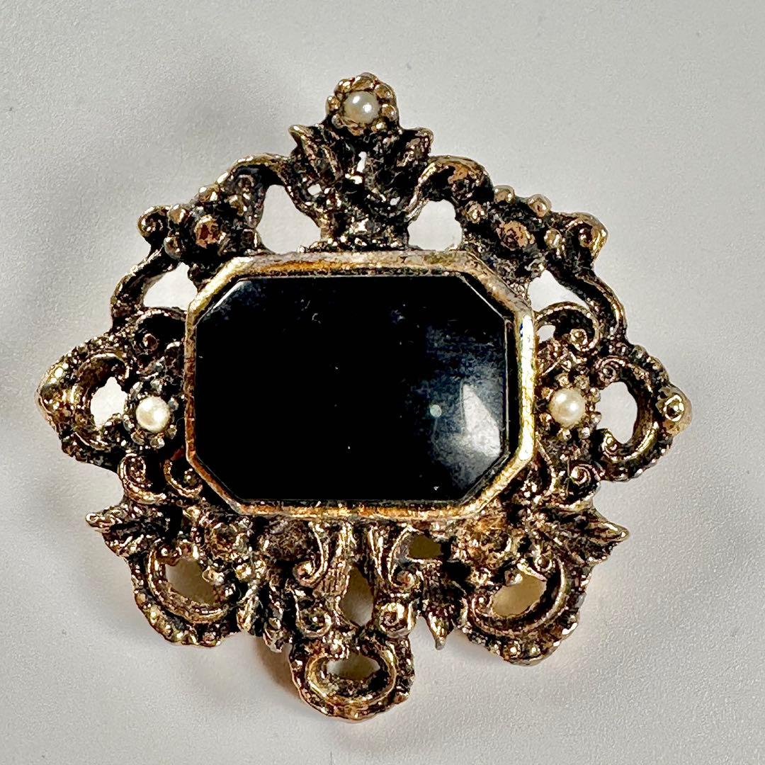 ヴィンテージ ブローチ ビクトリアン調 ブラック ゴールド