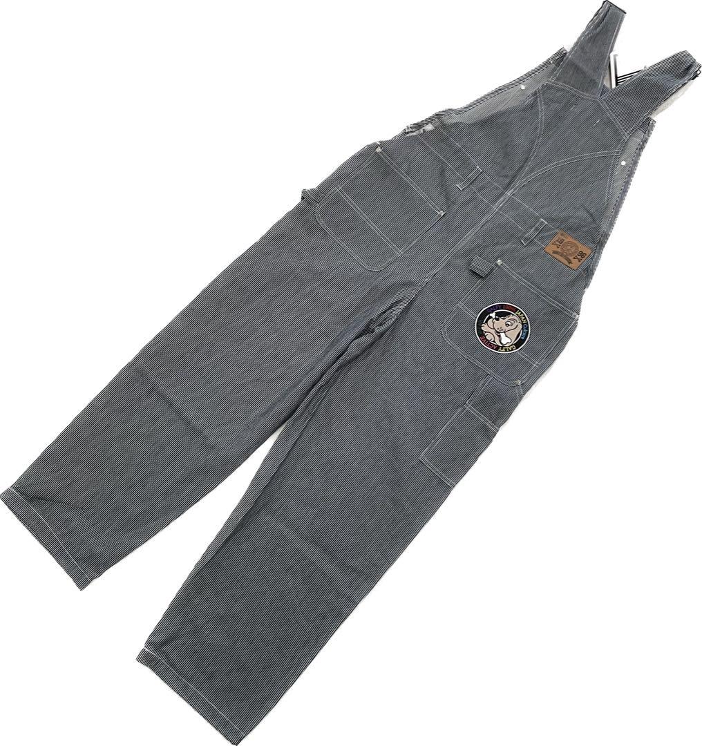 GALFY 石ちゃんオーバーオール デニム ワッペン ストライプ 犬 タグ