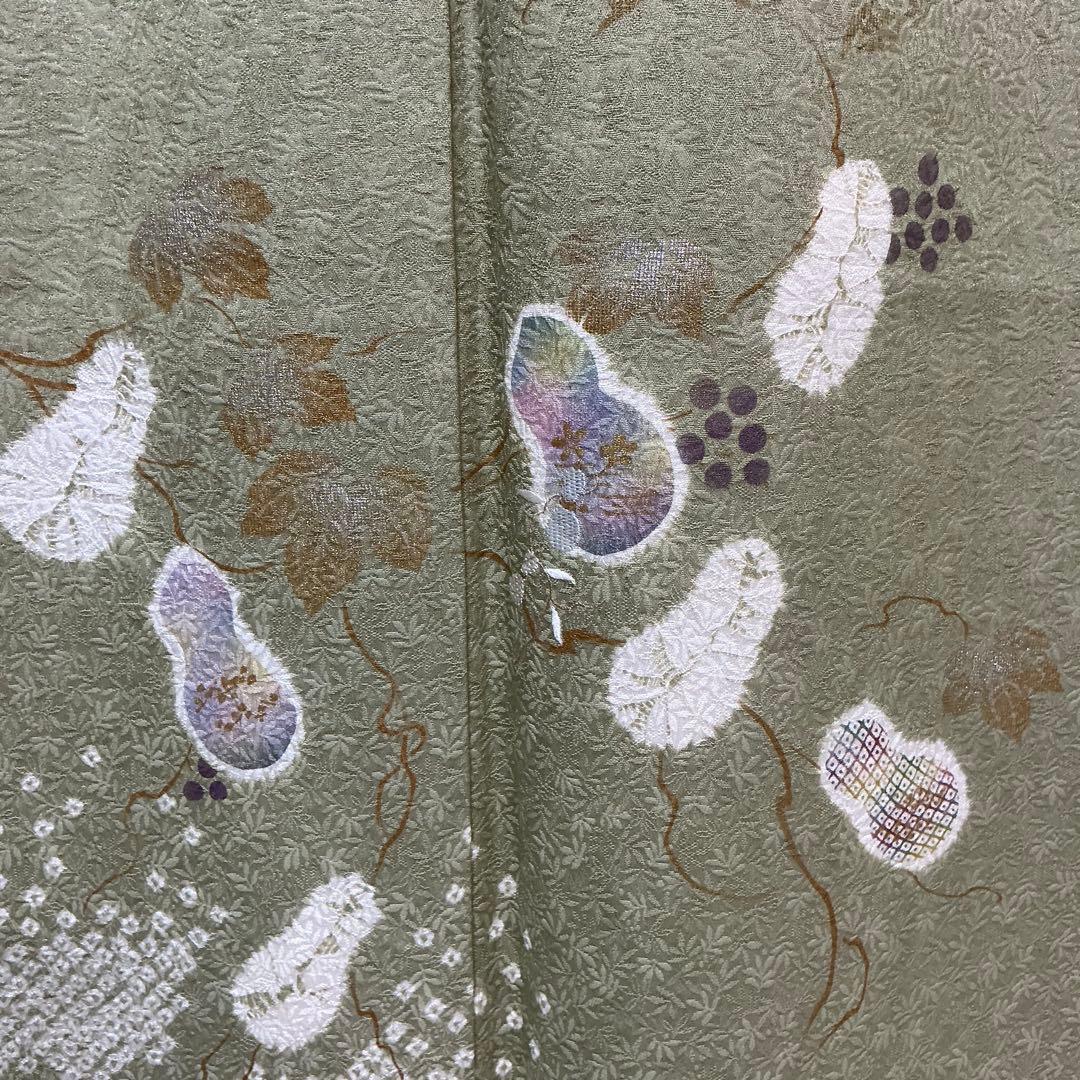 b507 正絹 袷 訪問着 瓢箪 絞り金銀彩刺繍金糸 未使用しつけ付極美品