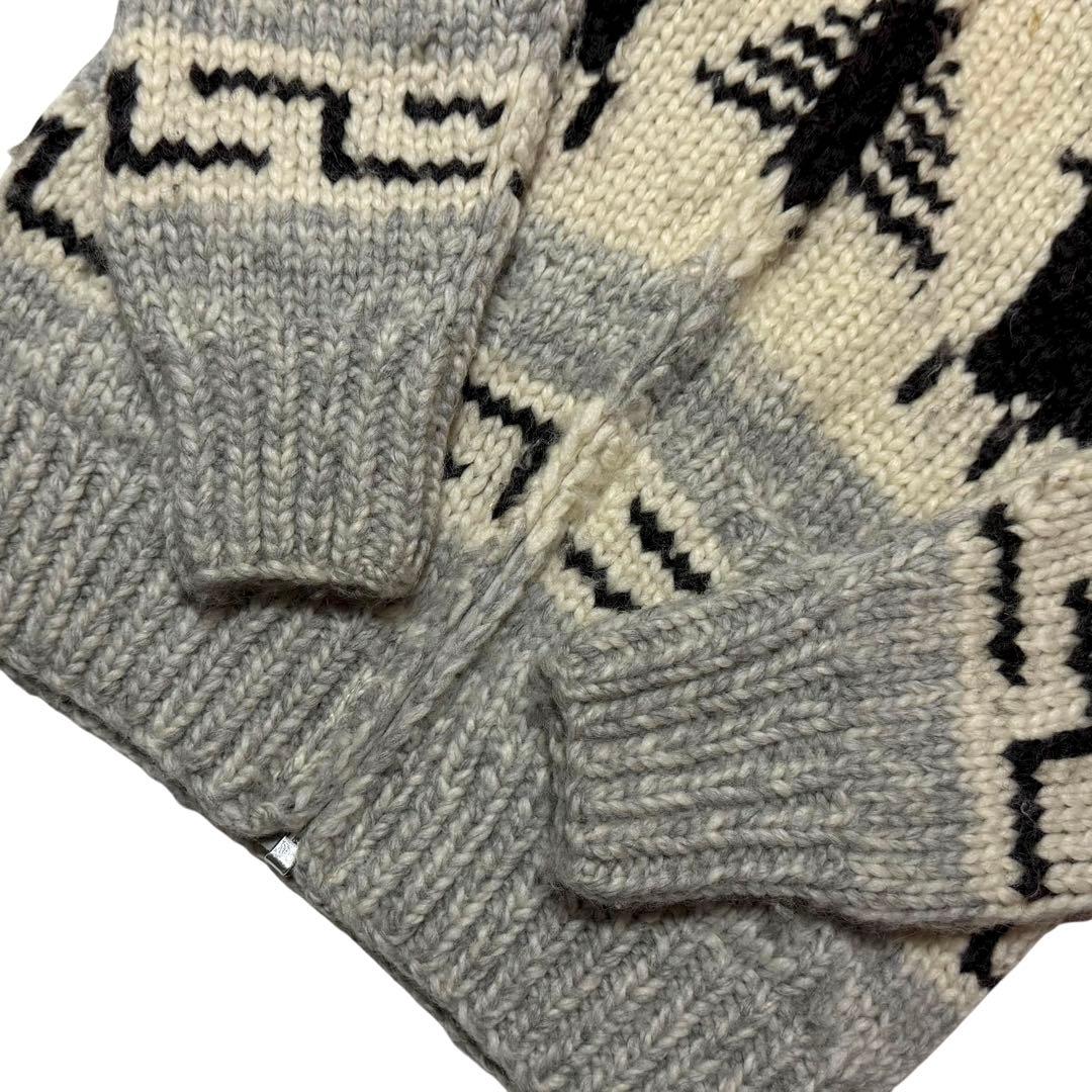 カナダ製 KANATA トナカイ 総柄 ウール カウチン ニット ジャケット