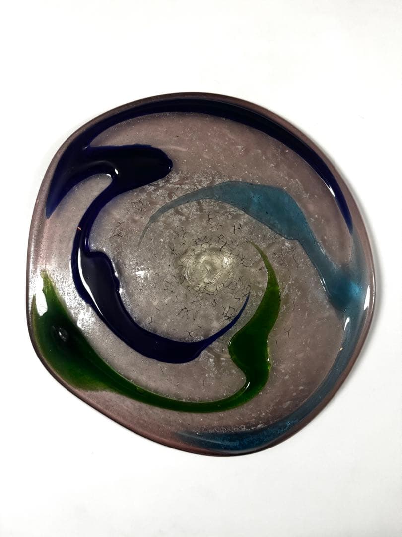 【稲嶺盛吉】琉球ガラス 大判プレート 沖縄 琉球ガラス工房 虹 稲嶺盛吉氏 土紋 大皿≪送料無料