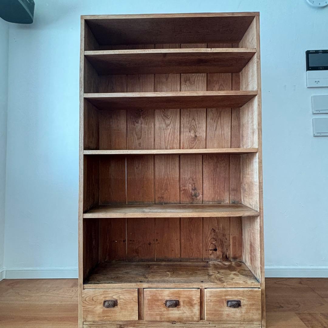 古道具 5段本棚 飾り棚 引き出し付き