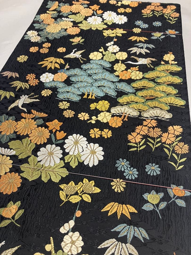 週末限定価格！］袋帯 松竹梅 鶴 吉祥文様 黒 六通柄 新品未使用品