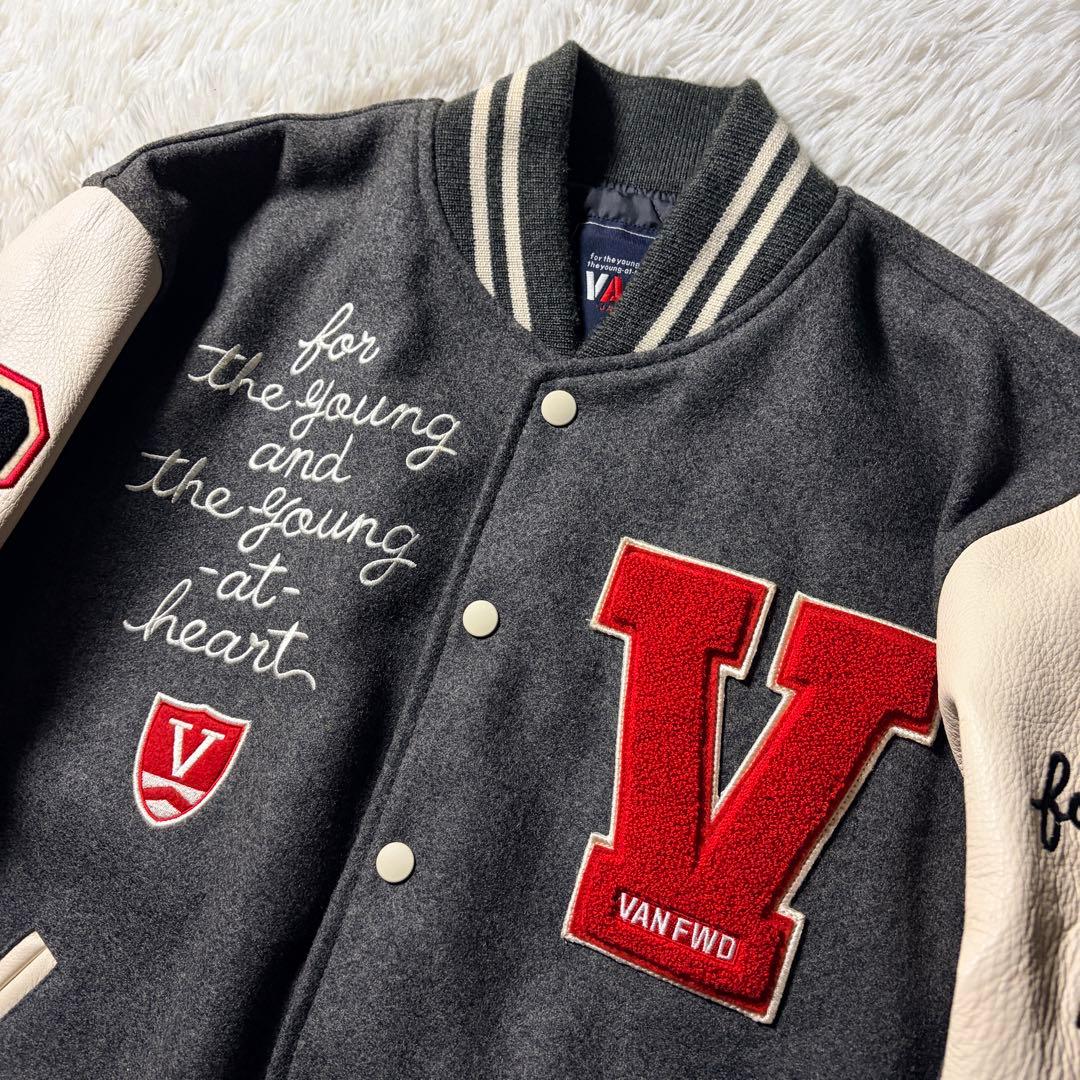 希少□VAN JACKET スタジャン セミデコ 袖レザー グレー L - メルカリ