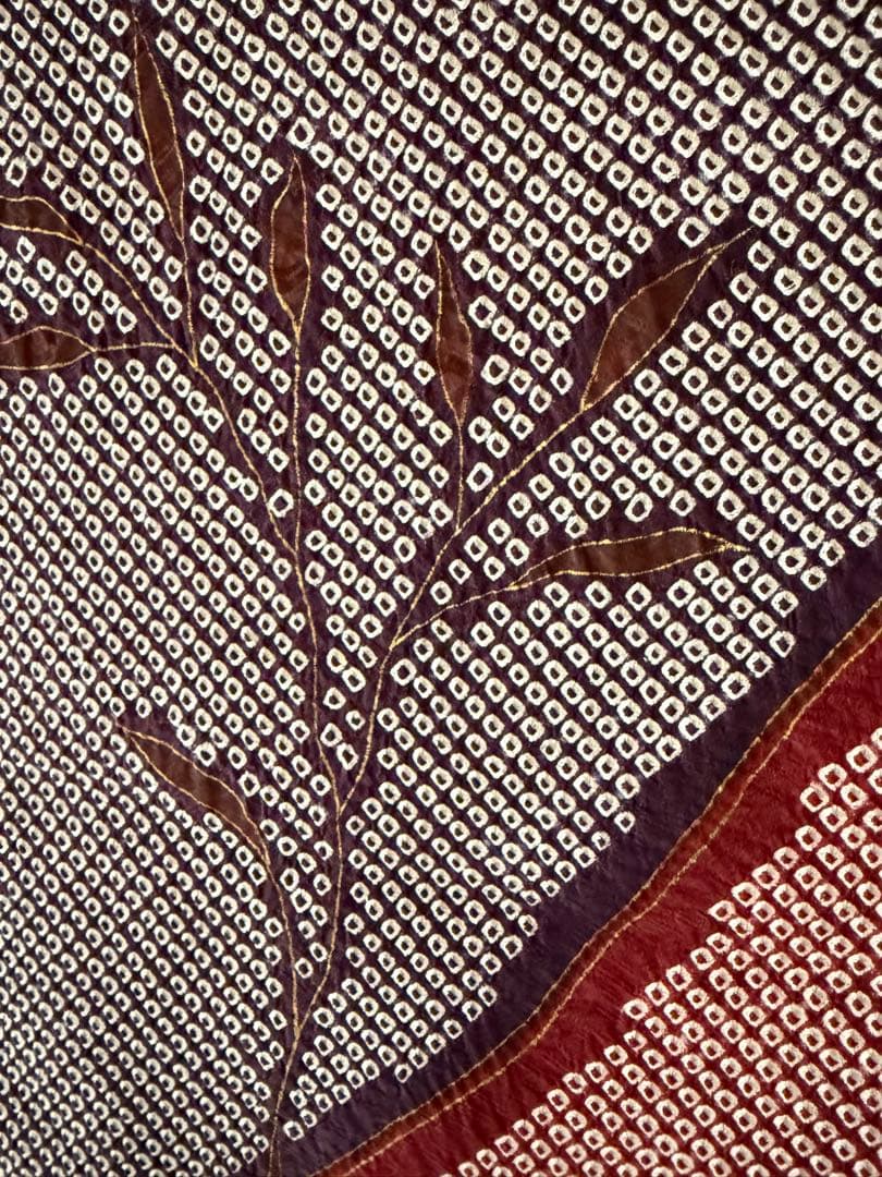 総絞り 訪問着 正絹 枝葉模様 幾何学文様 身丈155cm (新品未着用品